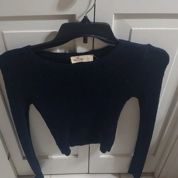 Hollister Cropped Navy Blue Sweater...Very Cute Sz L - Picture 3 of 3